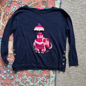 Lilly Pulitzer Navy Sweater with Pink Elephant Design